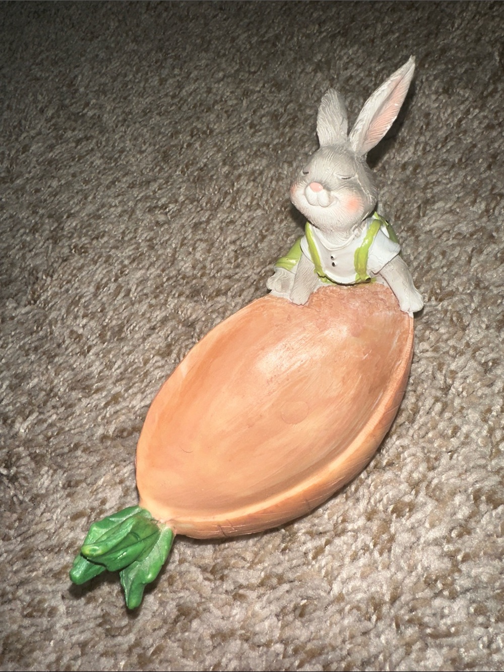 Whimsical Bunny & Carrot Ceramic Dish - Peach and Green
